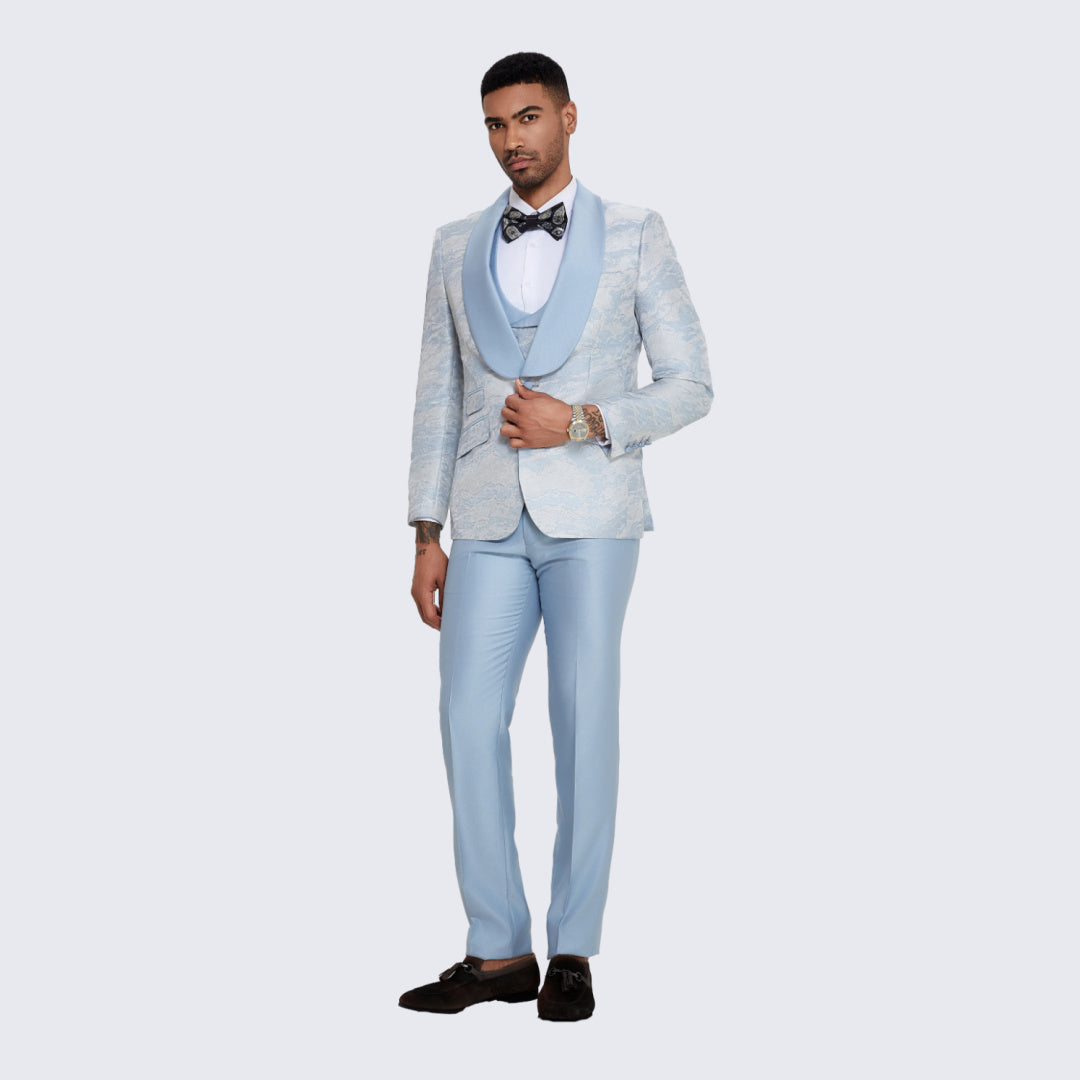 Men's Sky Blue Tuxedo with Two-Tone Design- Wedding - Prom