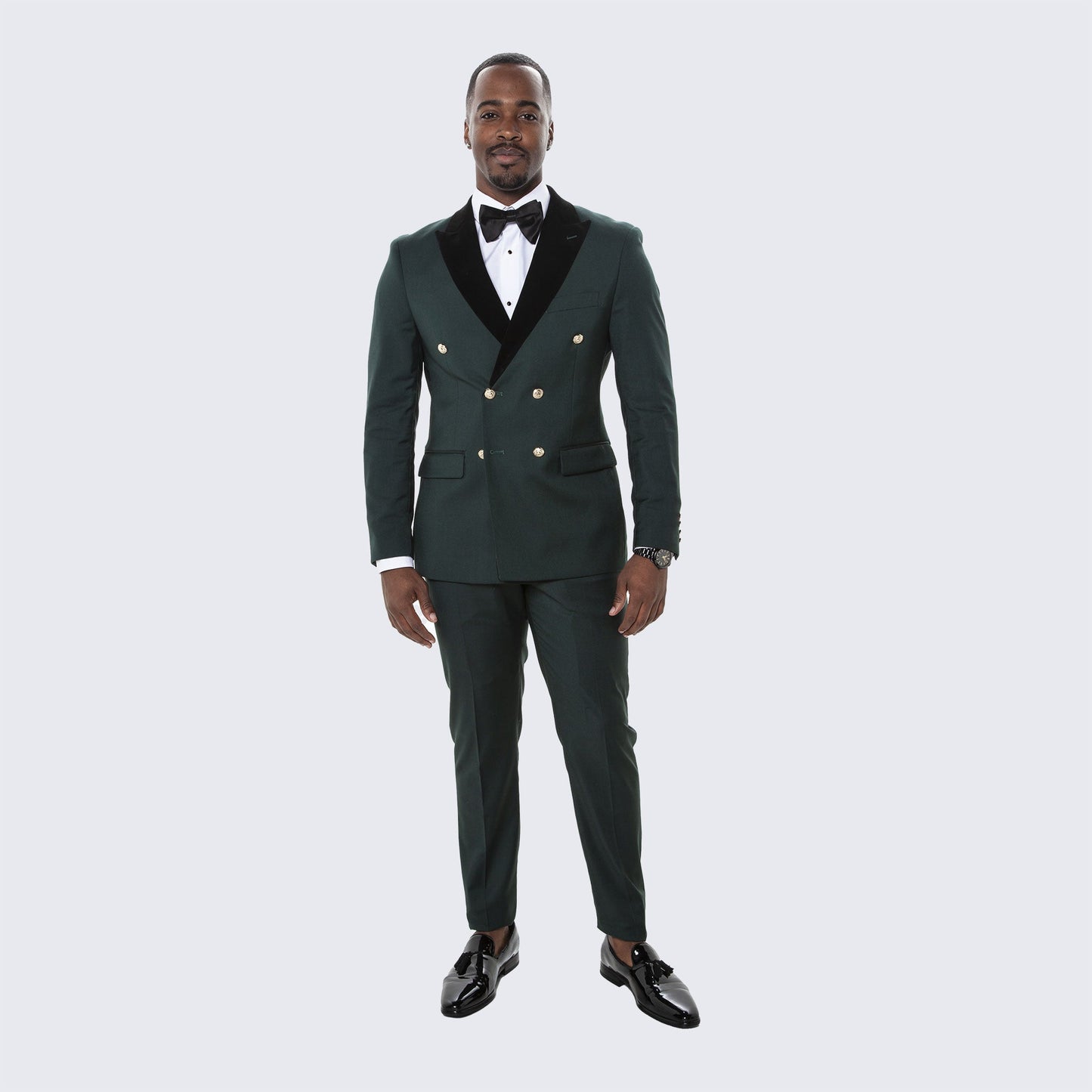 Green Double Breasted Tuxedo with Velvet Peak Lapel - Wedding - Prom