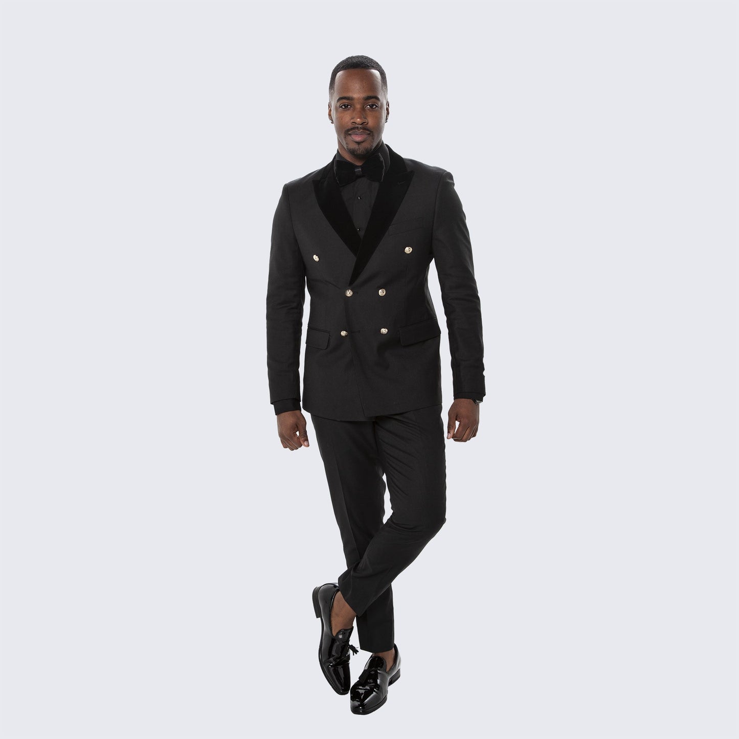 Black Double Breasted Tuxedo with Velvet Peak Lapel - Wedding - Prom