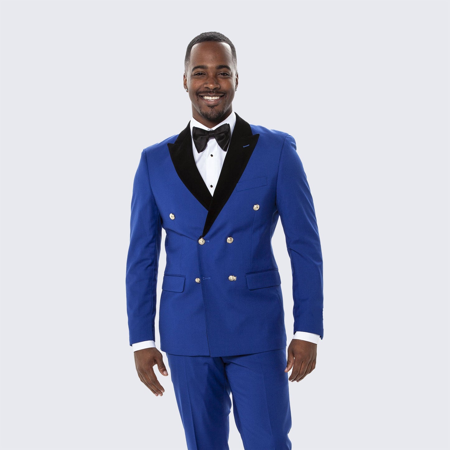 Blue Double Breasted Tuxedo with Velvet Peak Lapel - Wedding - Prom