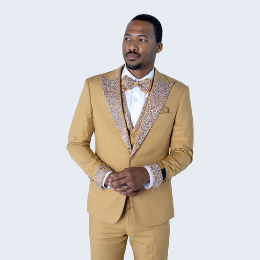 Champagne Tuxedo Stone Peak Lapel Four Piece Set  - Wedding - Prom