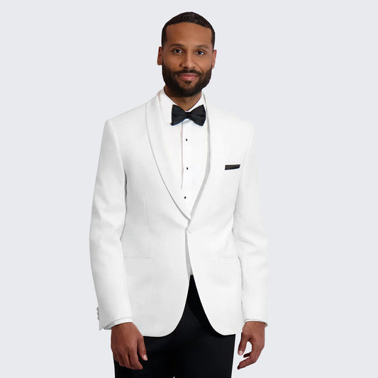 [DISCOUNTED] White Dinner Jacket with Shawl Lapel Classic Fit - Limited Sizes
