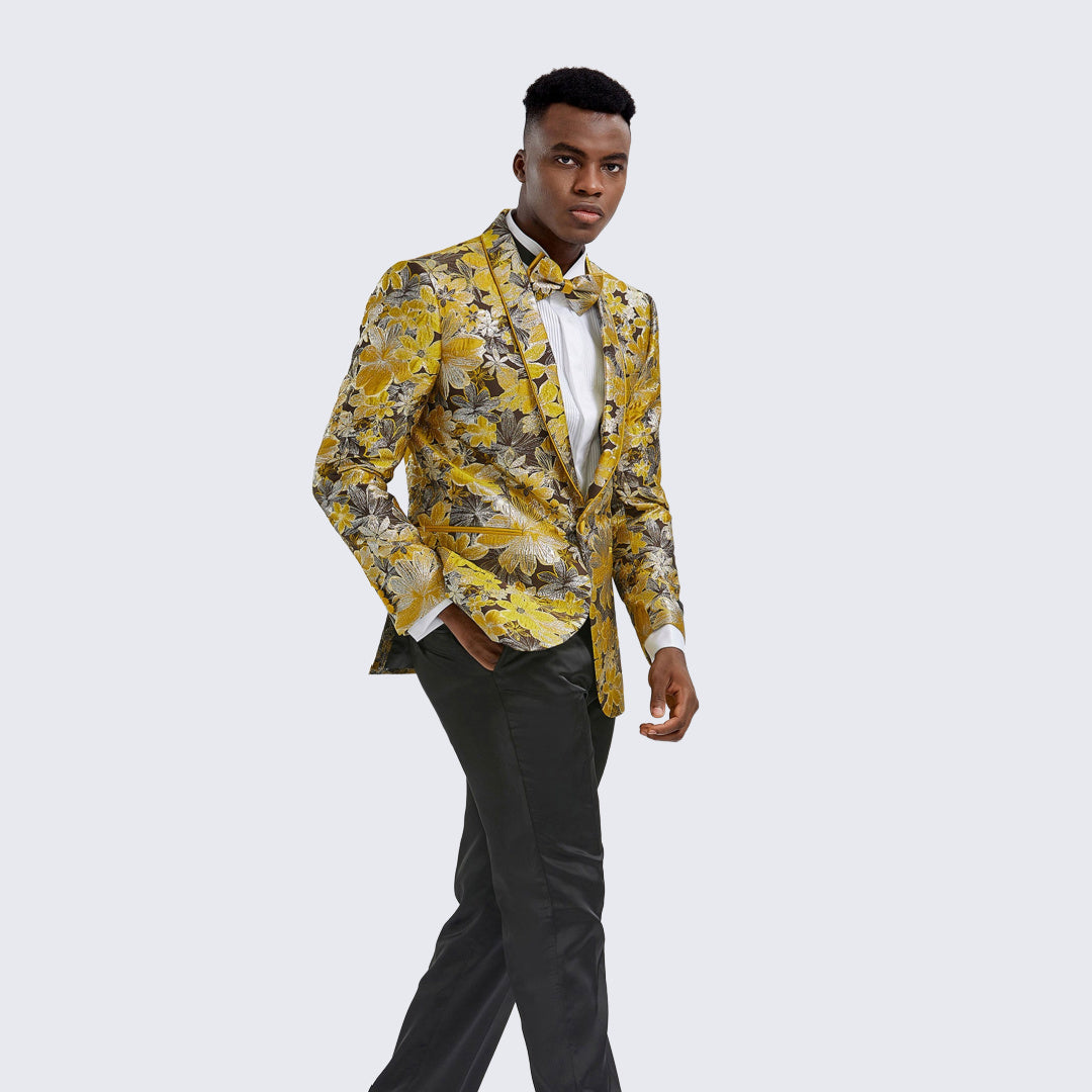 [DISCOUNTED] Gold Floral Tuxedo Jacket Slim Fit - Limited Sizes