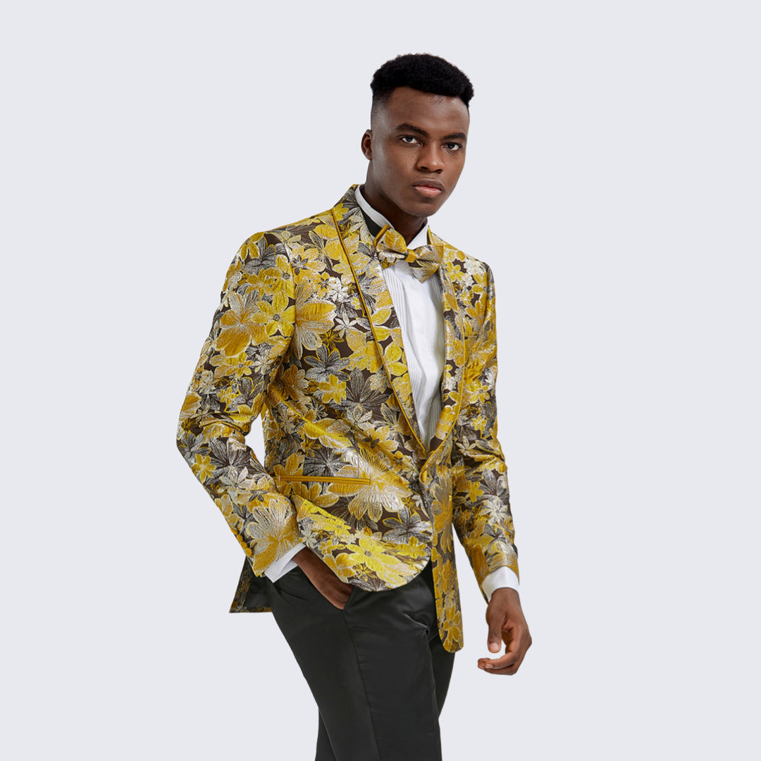 [DISCOUNTED] Gold Floral Tuxedo Jacket Slim Fit - Limited Sizes