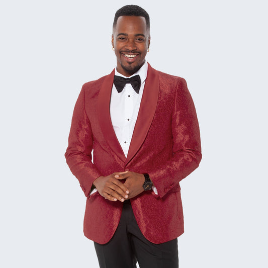 [DISCOUNTED] Burgundy Tuxedo Jacket Paisley Pattern Slim Fit - Limited Sizes