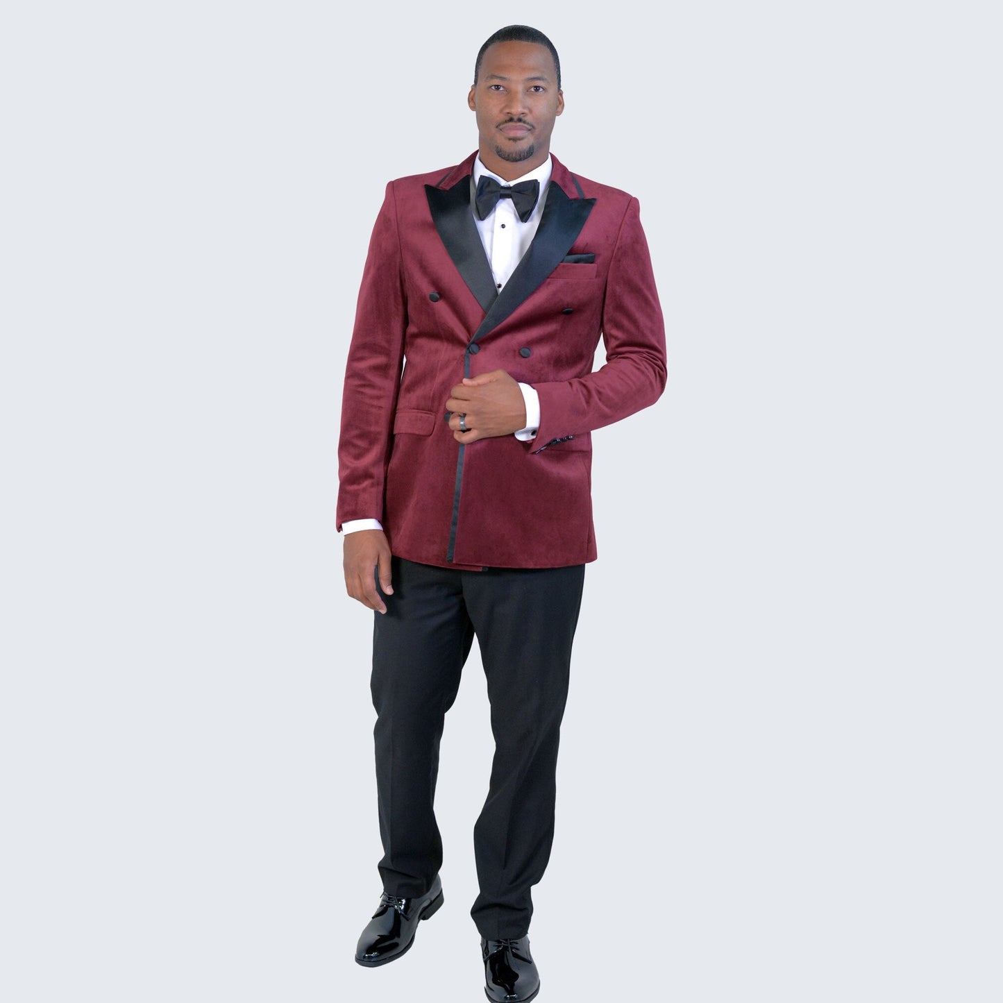 Burgundy Velvet Tuxedo Jacket Double Breasted- Wedding - Prom