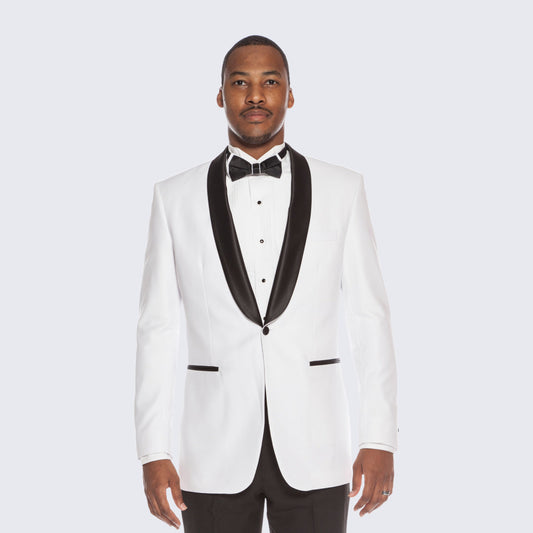 [DISCOUNTED] White Tuxedo with Black Shawl Lapel Slim Fit -Limited Sizes