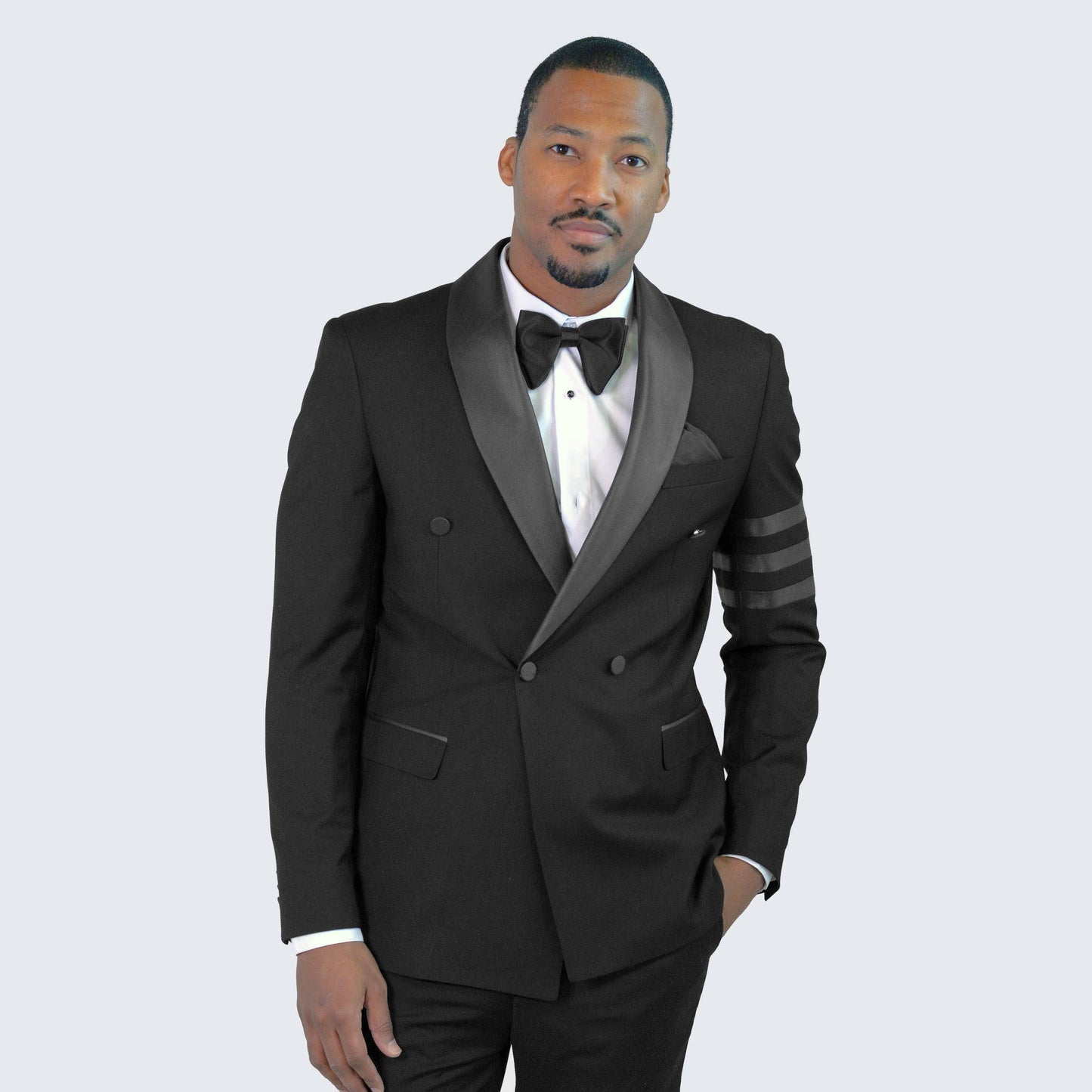 Black Double Breasted Tuxedo With Bar Jacket- Wedding - Prom