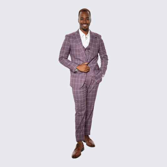[DISCOUNTED] Lilac Windowpane Hybrid Fit Suit by Stacy Adams - Limited Sizes