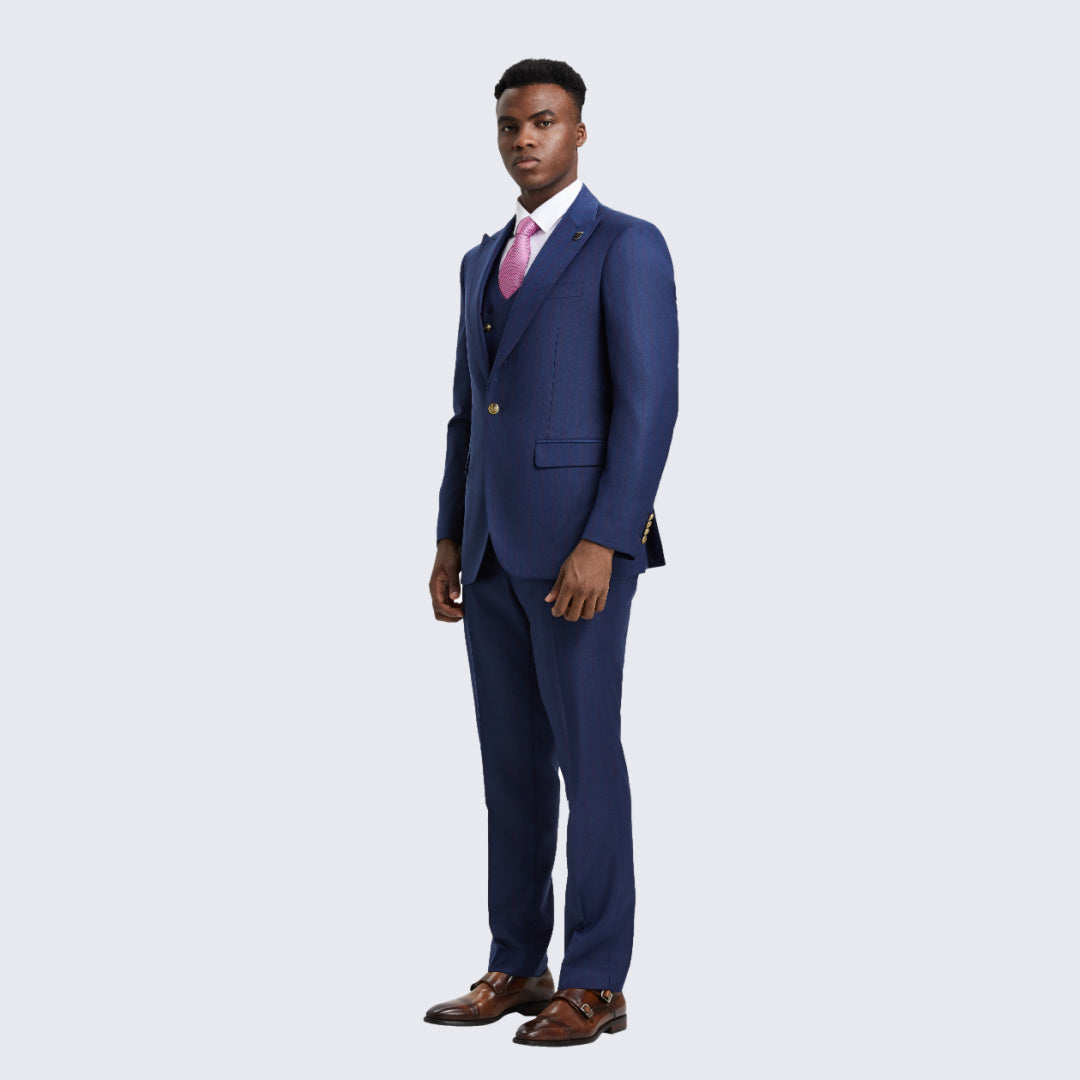 Blue Pinstripe Hybrid Fit Suit with Peak Lapel – Wedding & Prom