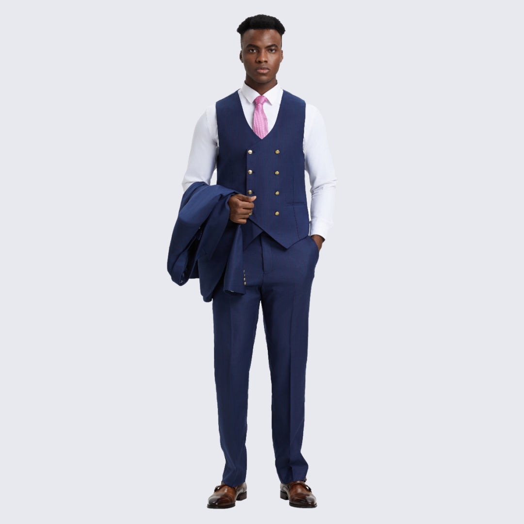 Blue Pinstripe Hybrid Fit Suit with Peak Lapel – Wedding & Prom