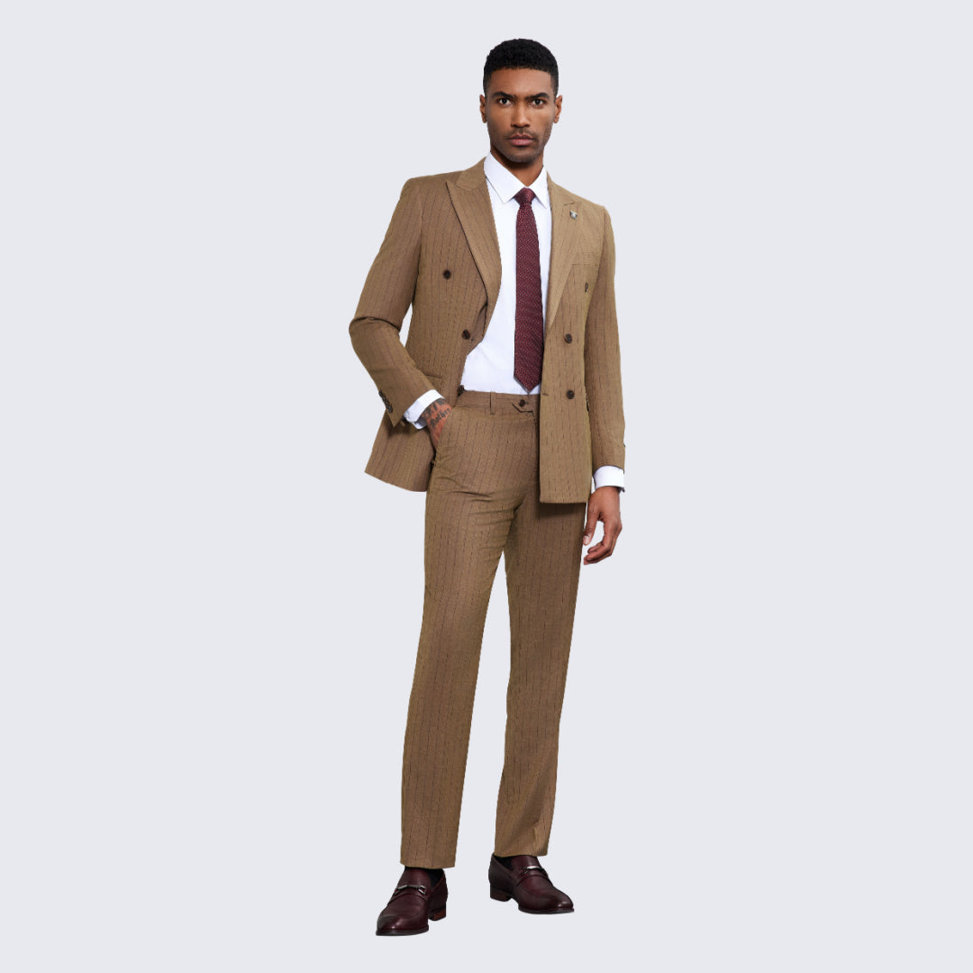 Men's Brown Pinstripe Suit Two Piece Set - Wedding - Prom