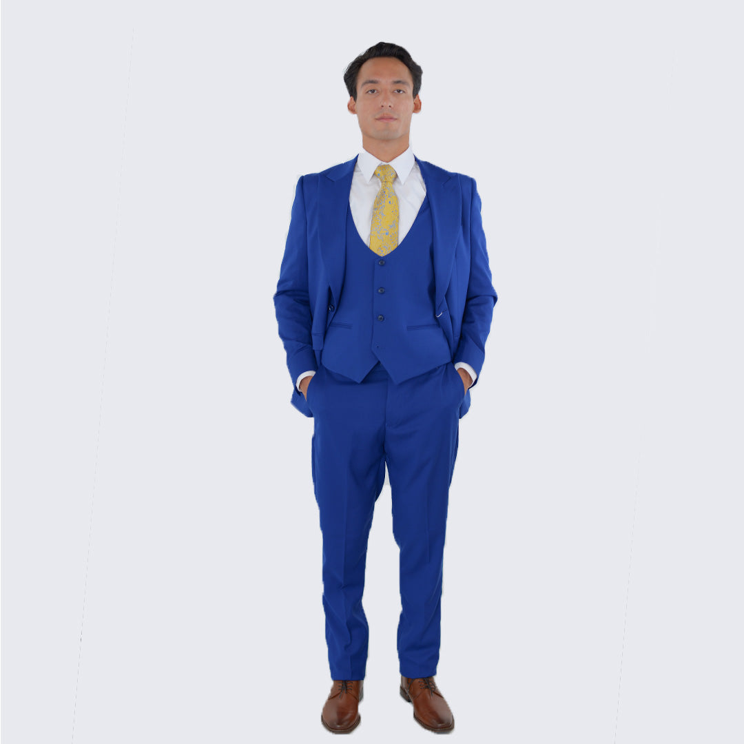 Indigo Slim Fit 3-Piece Suit with Large Peak Lapel – Wedding & Prom