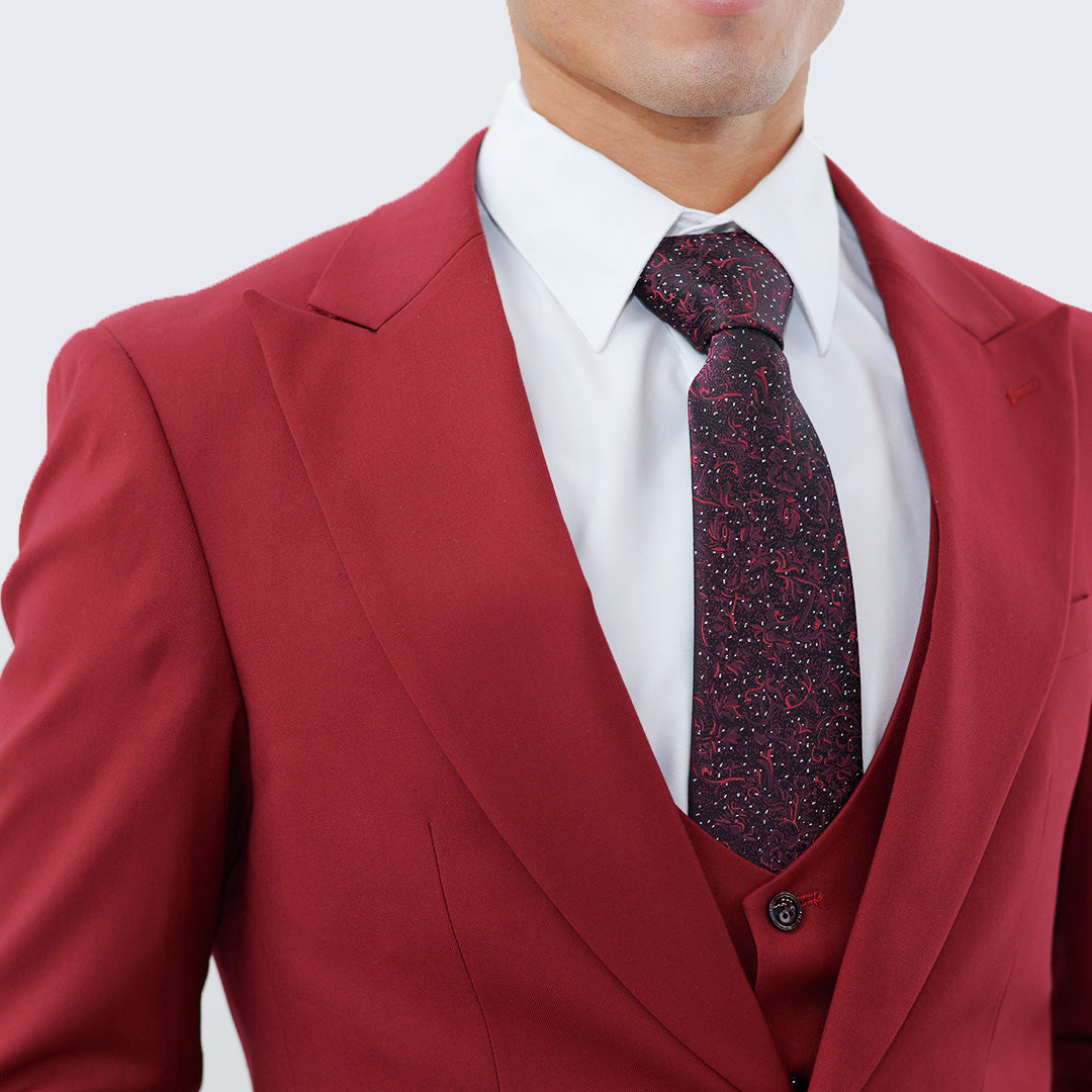 [DISCOUNTED] Red Slim Fit Three Piece Suit with Large Peak Lapel by Stacy Adams - Limited Sizes