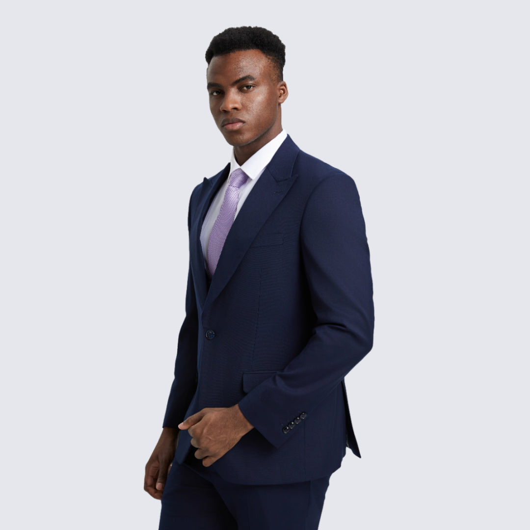 [DISCOUNTED] Navy Blue Slim Fit Three Piece Suit with Large Peak Lapel by Stacy Adams - Limited Sizes