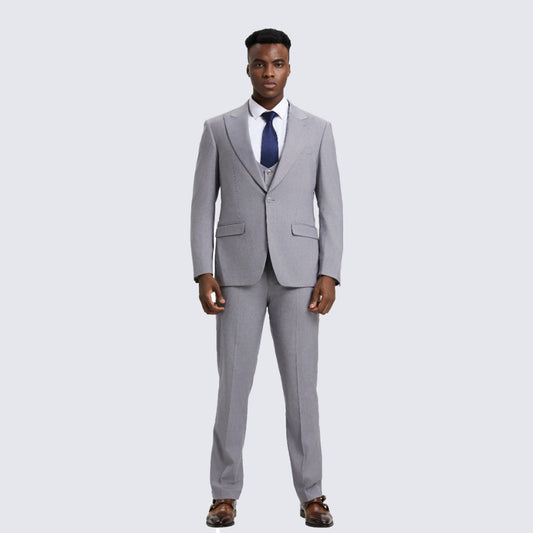[DISCOUNTED] Light Gray Slim Fit Three Piece Suit with Large Peak Lapel by Stacy Adams- Limited Sizes