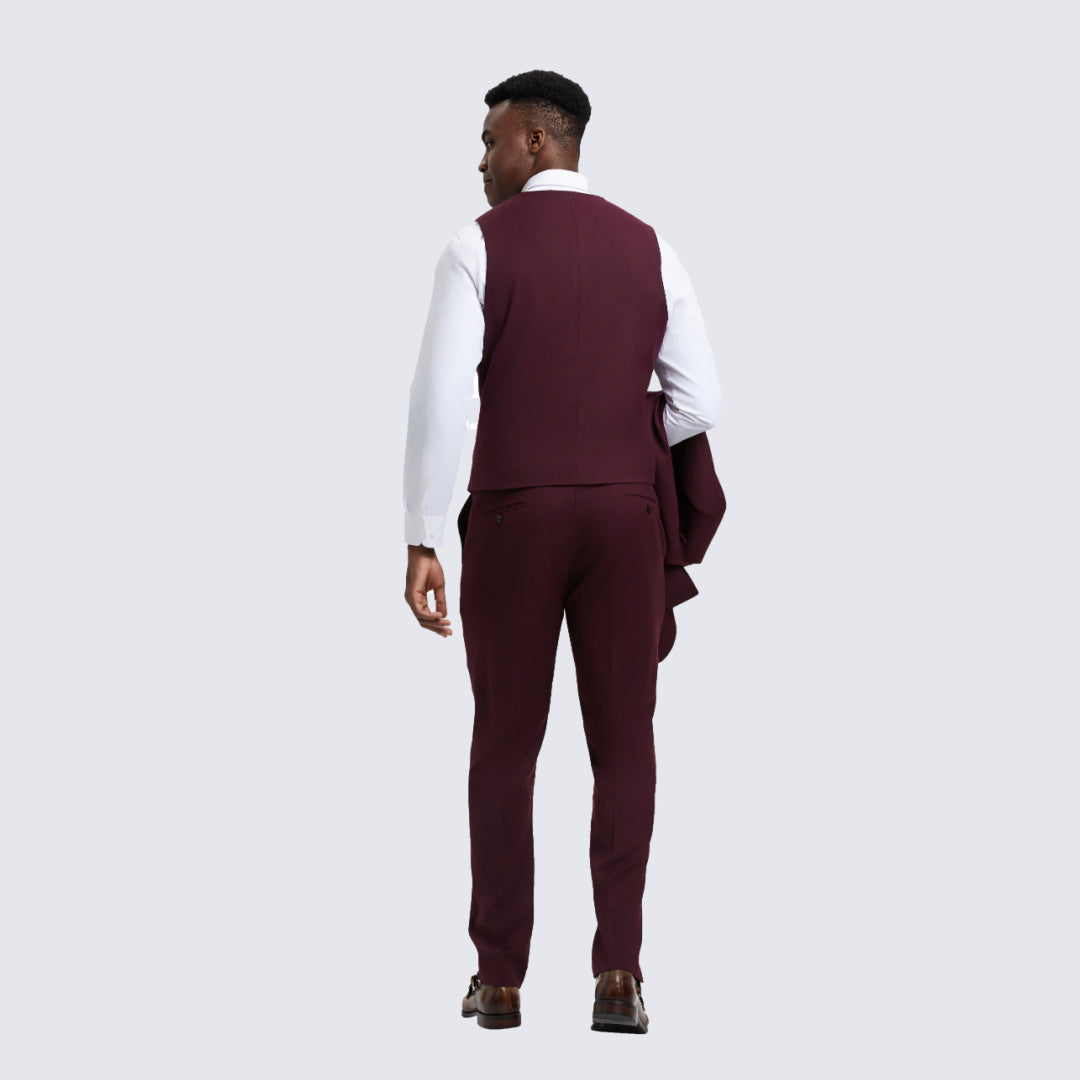 Burgundy Slim Fit 3-Piece Suit with Large Peak Lapel – Wedding & Prom