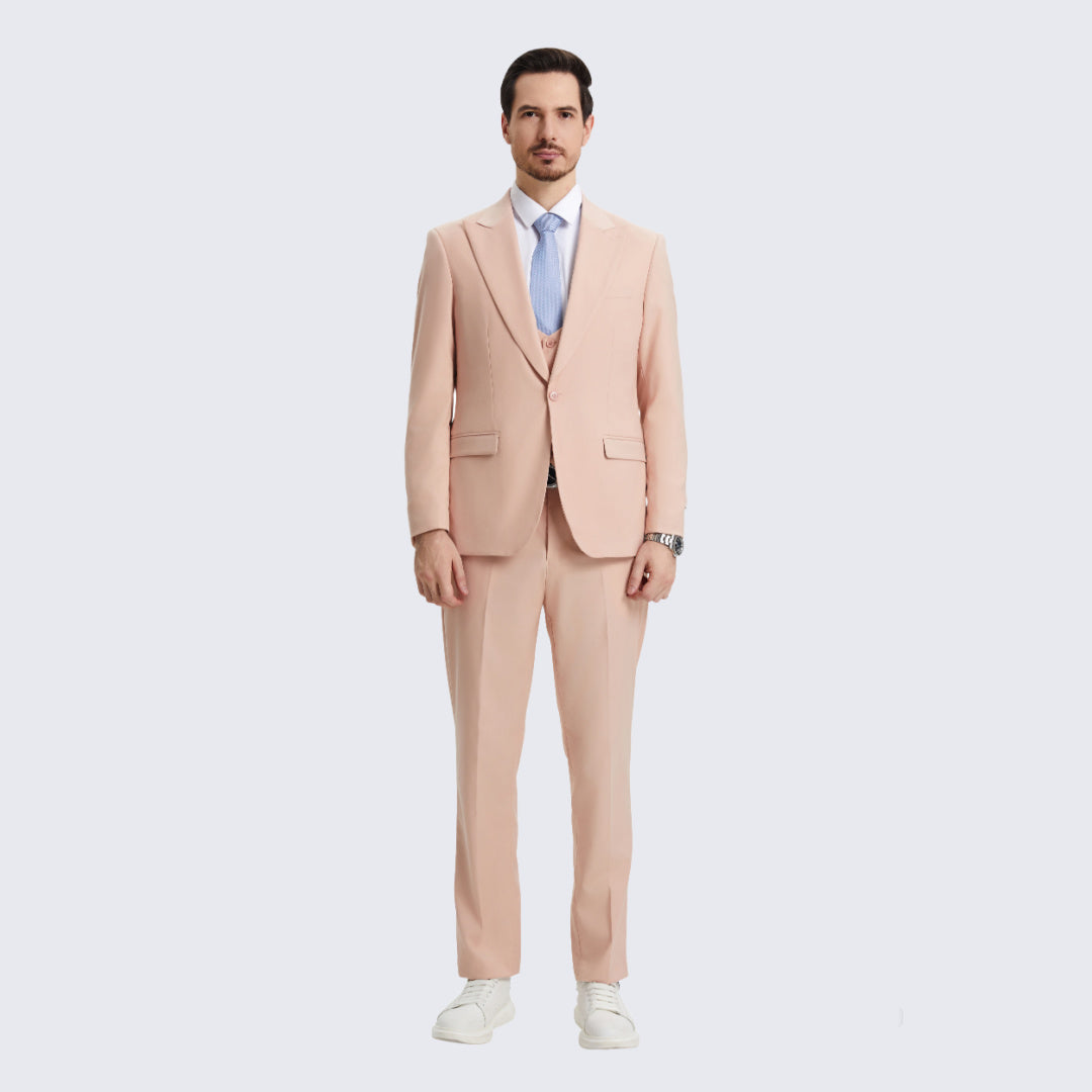 Blush Pink 3-Piece Suit with Large Peak Lapel – Wedding & Prom