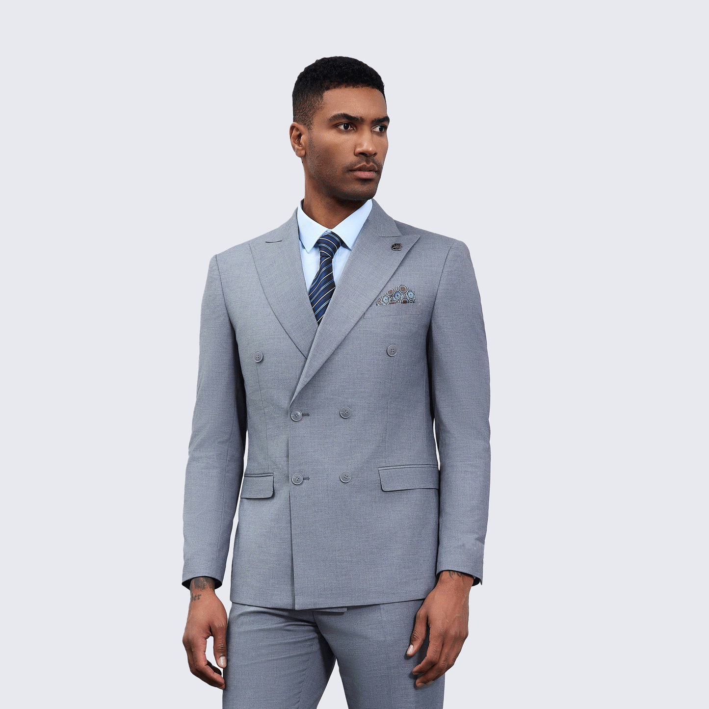 Men’s Double Breasted Grey Suit with Peak Lapel – Wedding & Prom