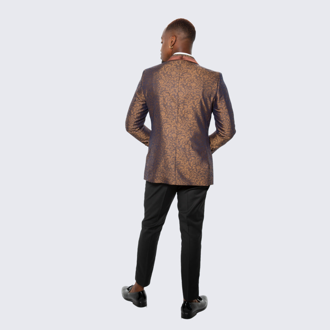 Brown Floral Brocade Tuxedo Jacket with Shawl Lapel – Wedding & Prom
