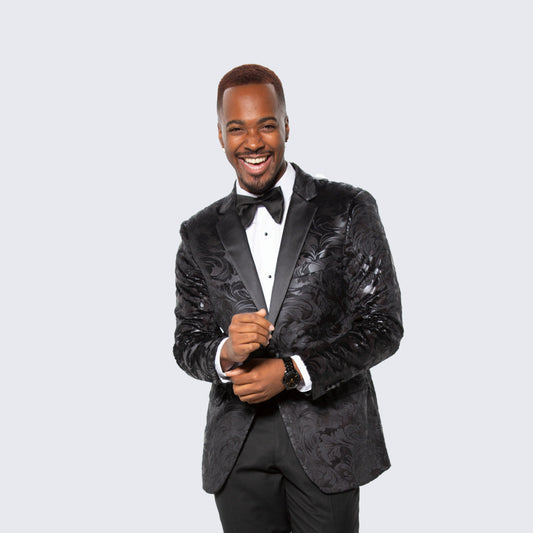 [DISCOUNTED] Black Paisley Hybrid Fit Tuxedo Jacket By Stacy Adams - Limited Sizes