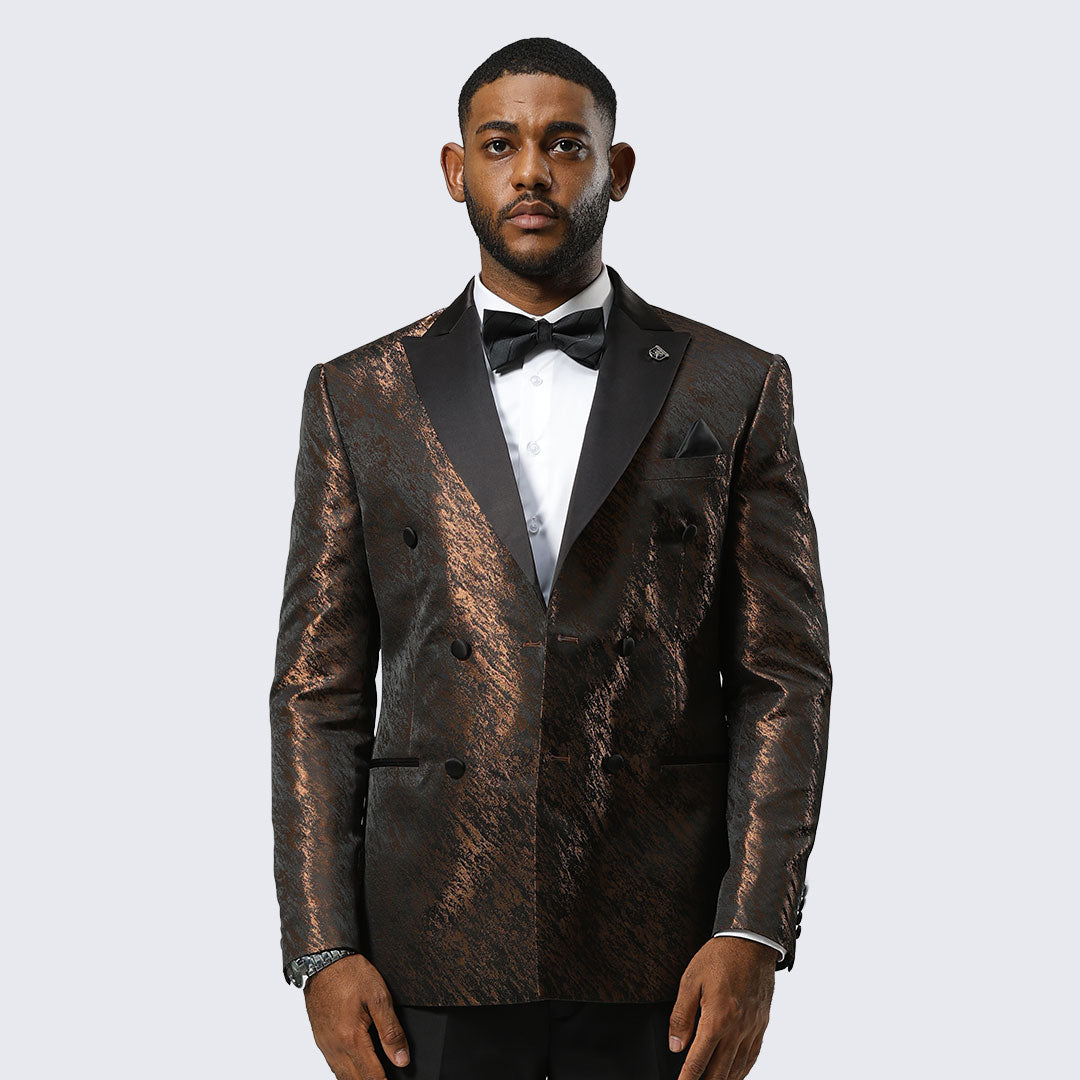 [DISCOUNTED] Brown Jacquard Double Breasted Blazer By Stacy Adams - Limited Sizes