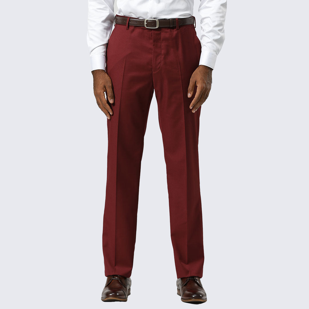 Burgundy Modern Fit Dress Pants – Flat Front, Unhemmed (Expandable Waistband)