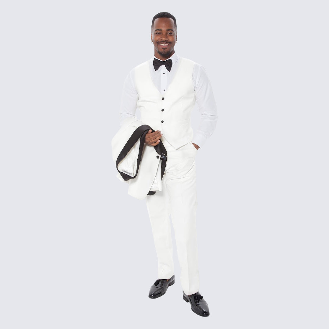 White Slim Fit Tuxedo with Large Shawl Lapel – 3 Piece Wedding & Prom Set
