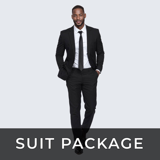 Black Suit Package – Slim or Classic Fit (Suit, Shirt & Tie)