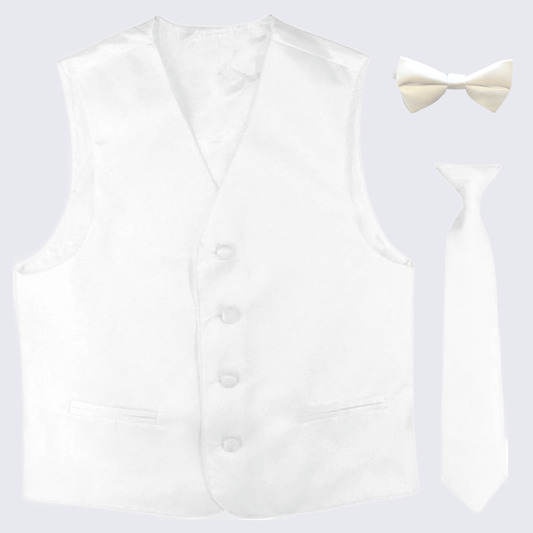 Boy's White Tuxedo Vest Three Piece Set