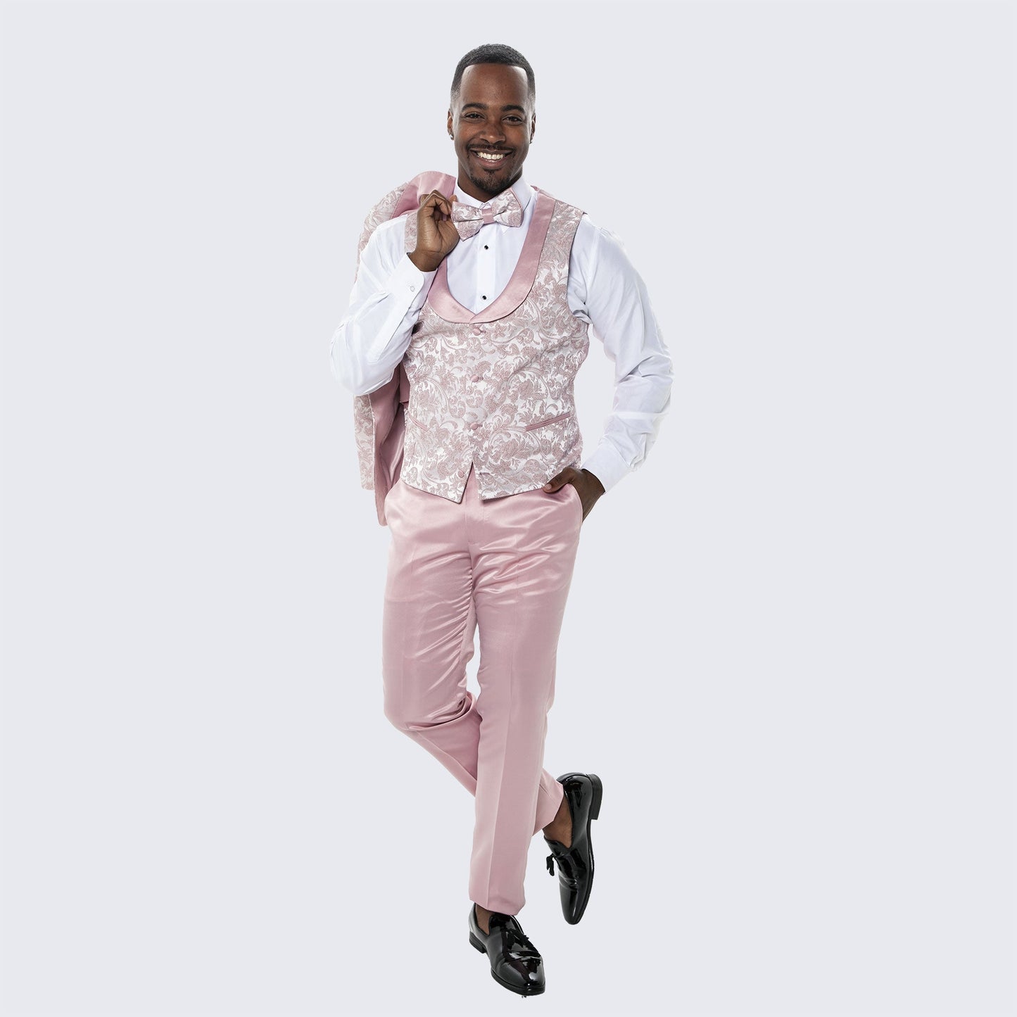 [DISCOUNTED] Men's Blush Pink Tuxedo with Floral Design Four Piece Set - Limited Sizes
