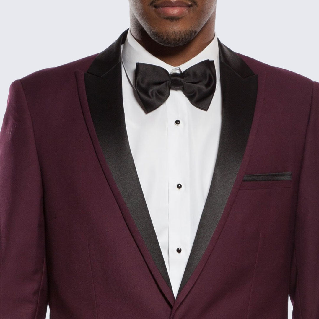 [DISCOUNTED] Burgundy Tuxedo Slim Fit One Button Peak Framed Lapel - Limited Sizes