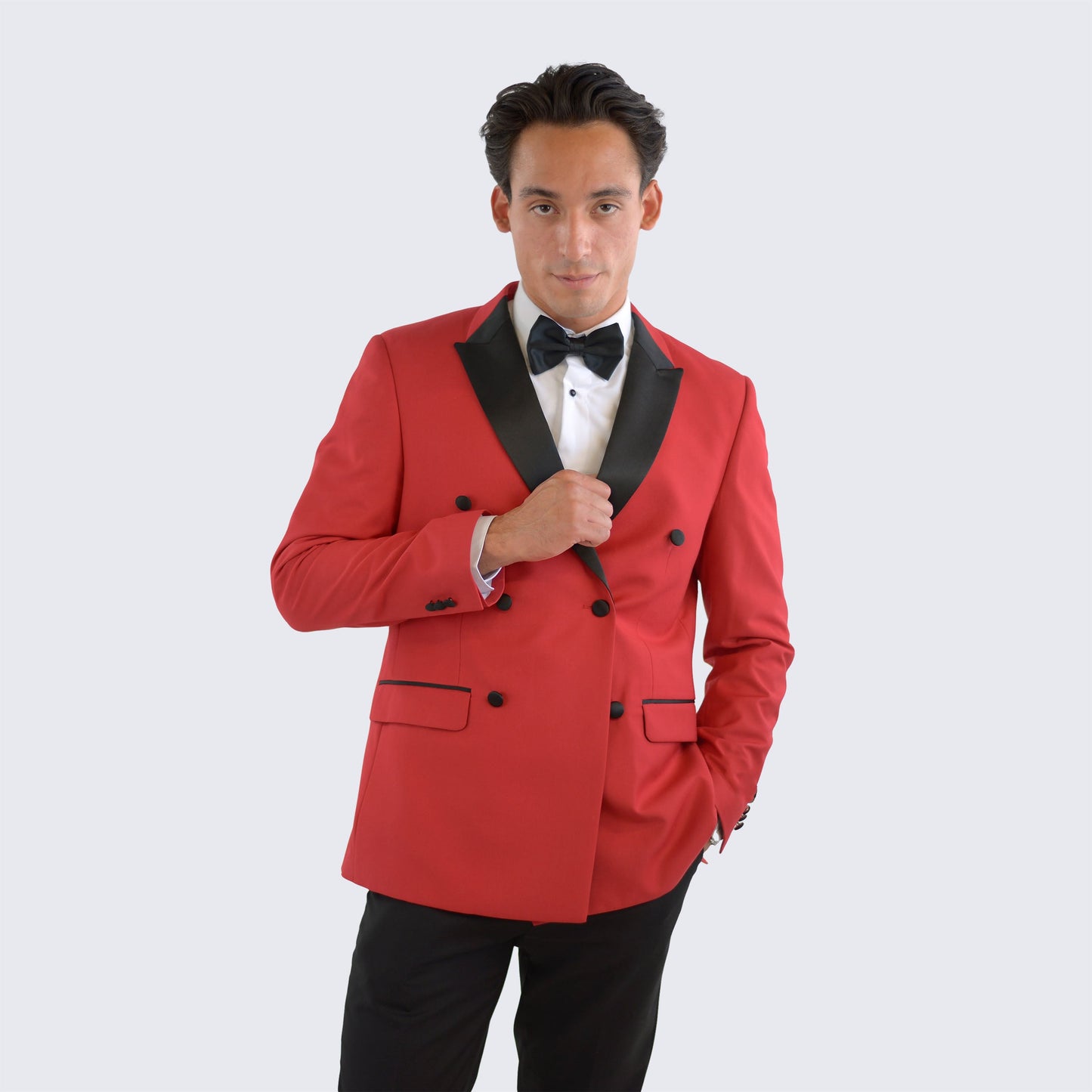[DISCOUNTED] Red Double Breasted Slim Fit Tuxedo Black Peak Lapel - Limited Sizes