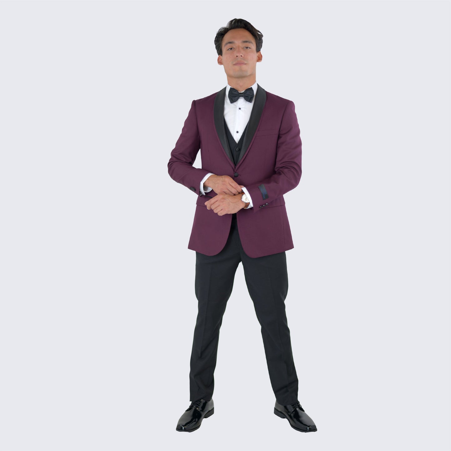 [DISCOUNTED] Burgundy Tuxedo with Black Shawl Lapel Slim Fit - Limited Sizes