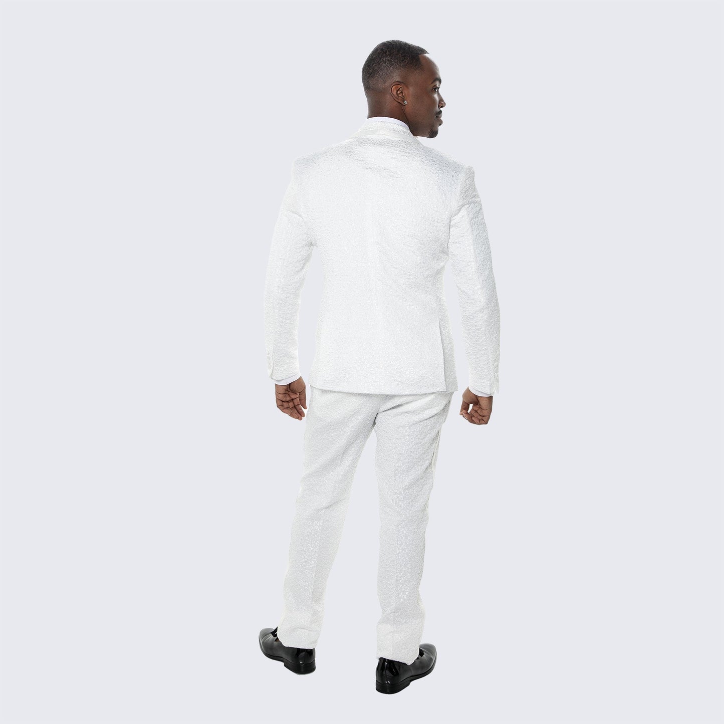 [DISCOUNTED] Men's White Tuxedo with Floral Design Three Piece Set - Limited Sizes